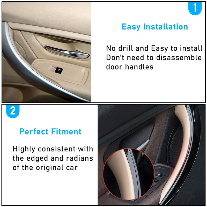 TTCR-II Compatible with BMW 3 Series F30 Door Handle Covers 4 Series, 2 Pcs Door Handle Wraps Fit BMW 325i 328i 330i 335i F30/F31 2012-2018 and BMW 428i Door Handle 435i F32/F36 2014-2017 (Beige) - Image 5